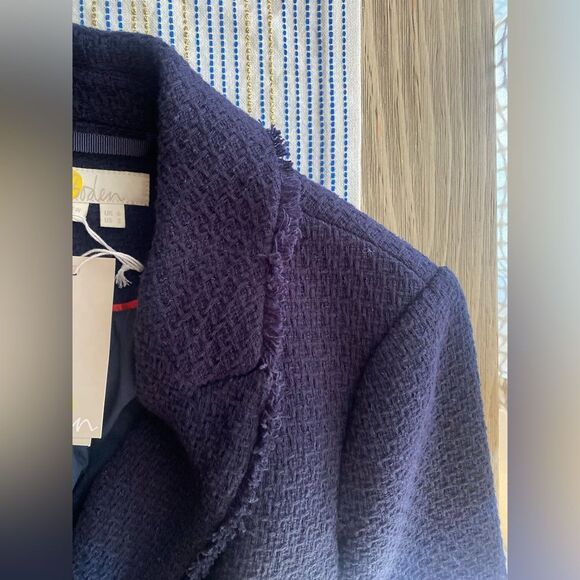 Boden Navy Blue Collared Textured Cotton Blend Jacket Blazer  Sz 2 NWT - Picture 6 of 13